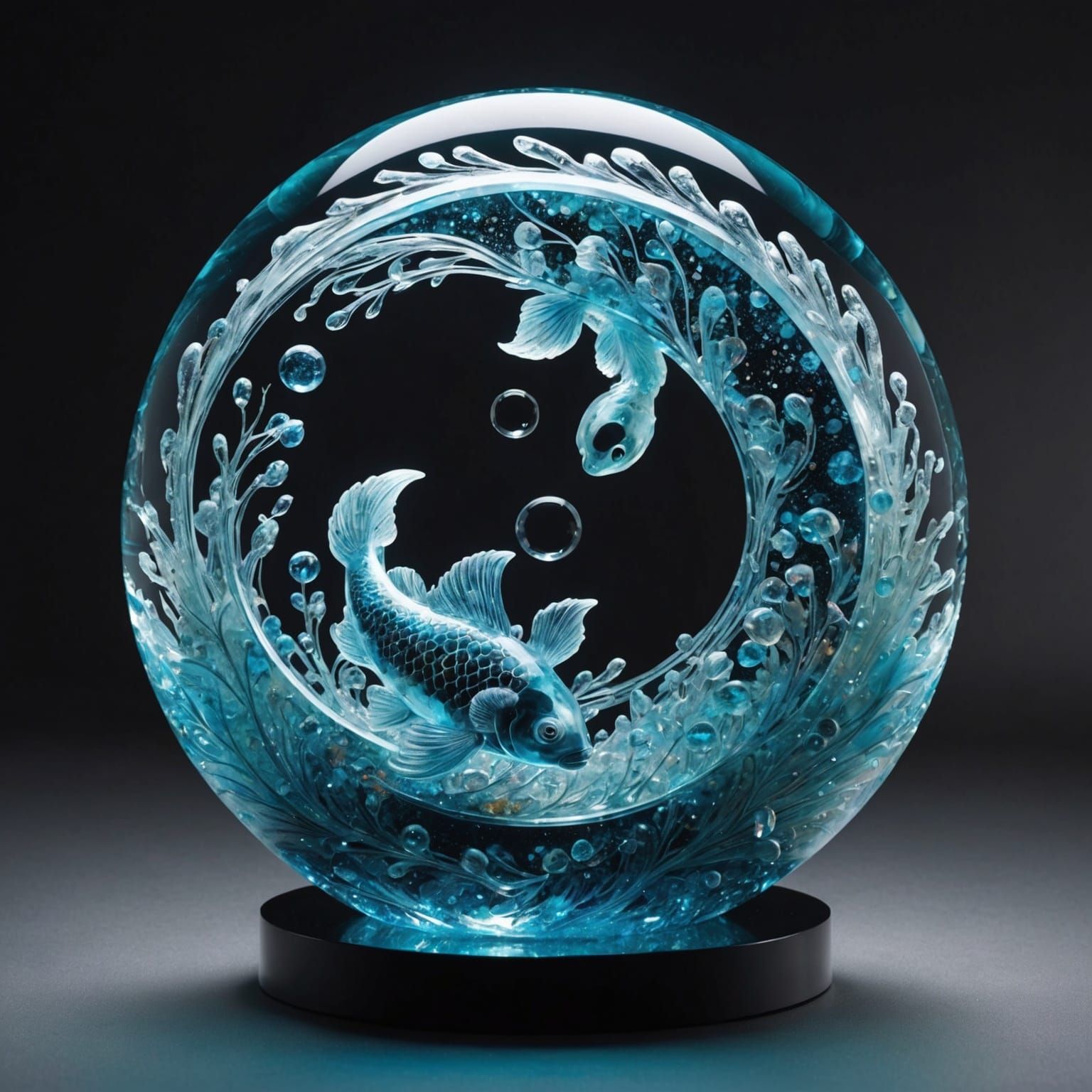Bioluminescent Blobfish in Crystal Yin Yang Sculpture