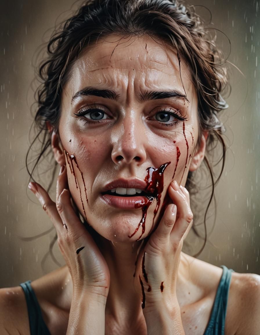 Anguished Woman's Emotive Portrait in Vibrant Color