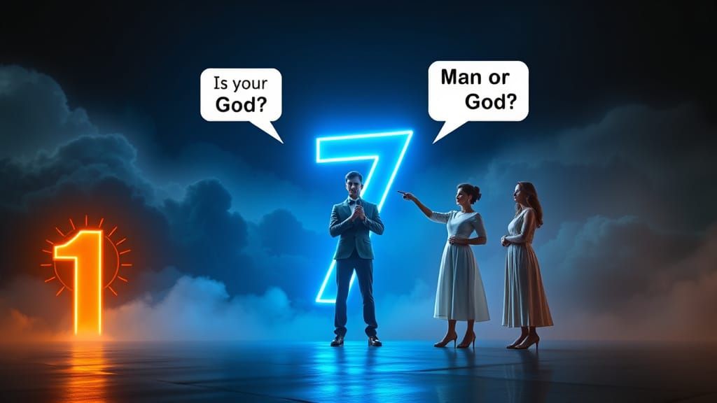 Family Questioning God's Number in Sci-Fi Style