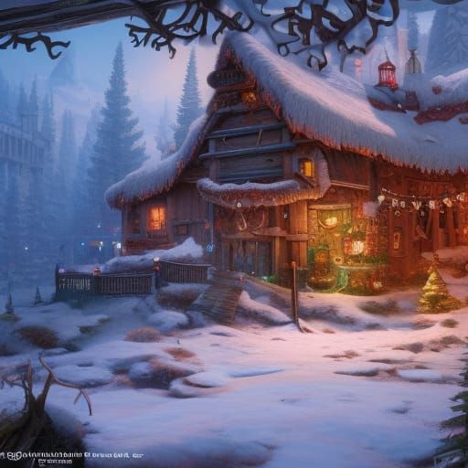 Detailed Matte Painting of Santa's Workshop