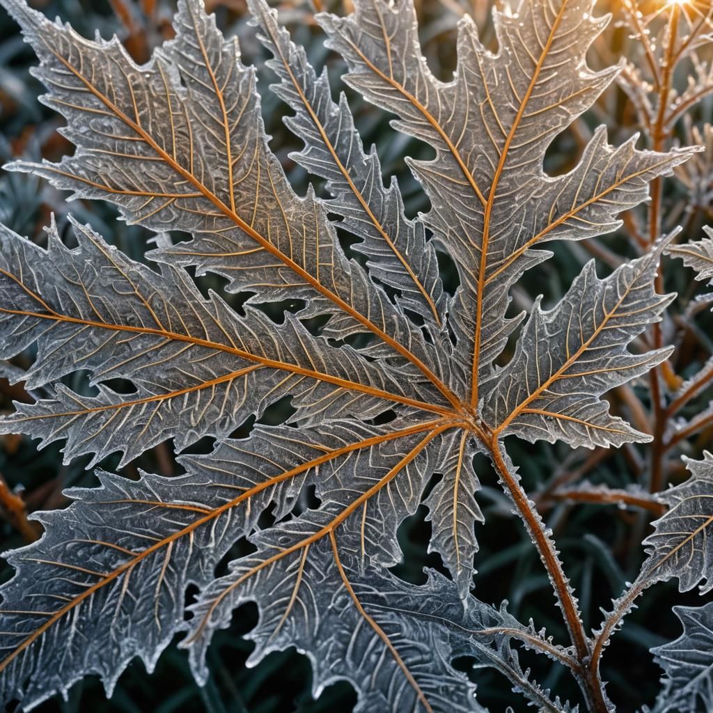 Frozen Winter Leaf Etched with Christmas Landscape
