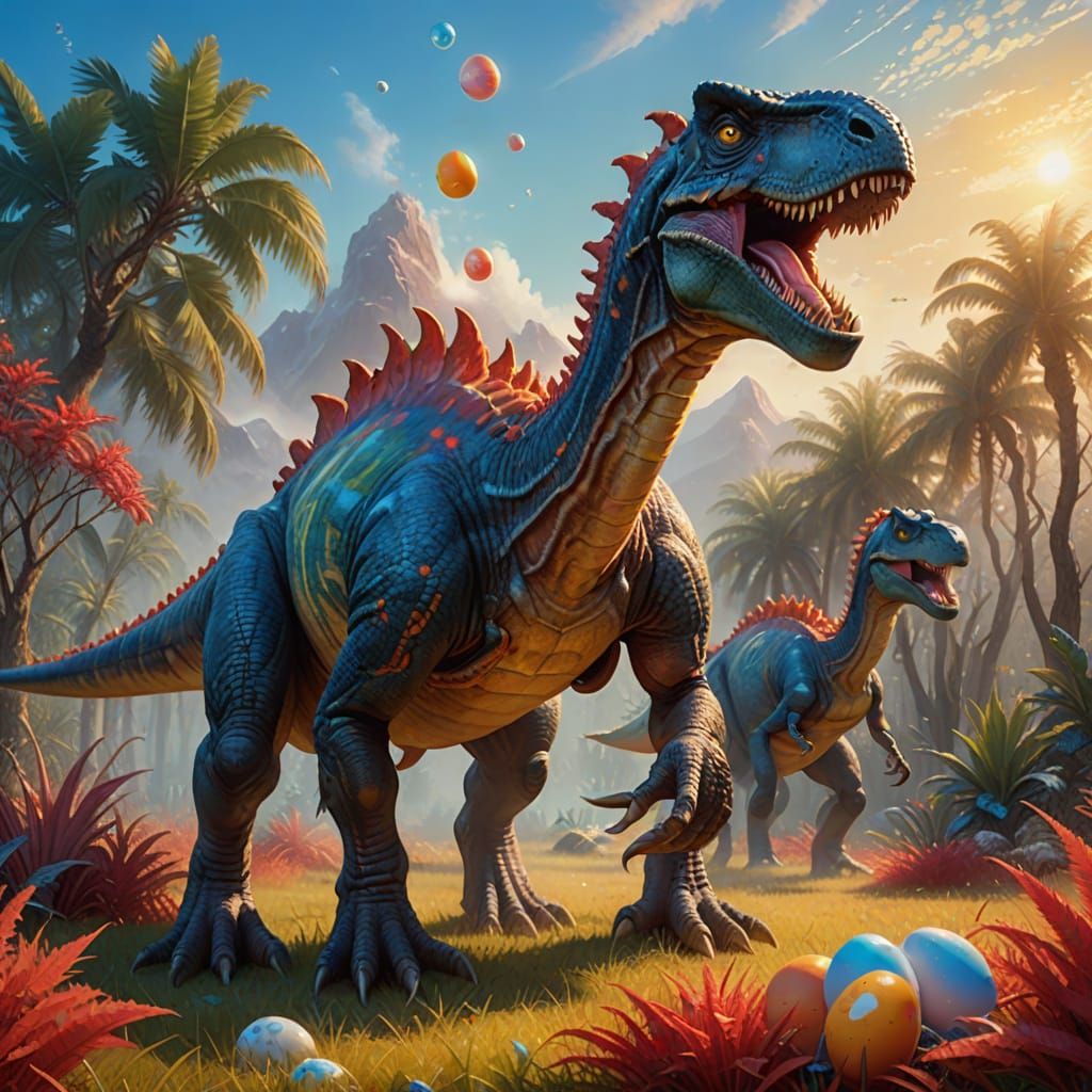 Two-Headed Dinosaur in Ethereal Kinkade Style