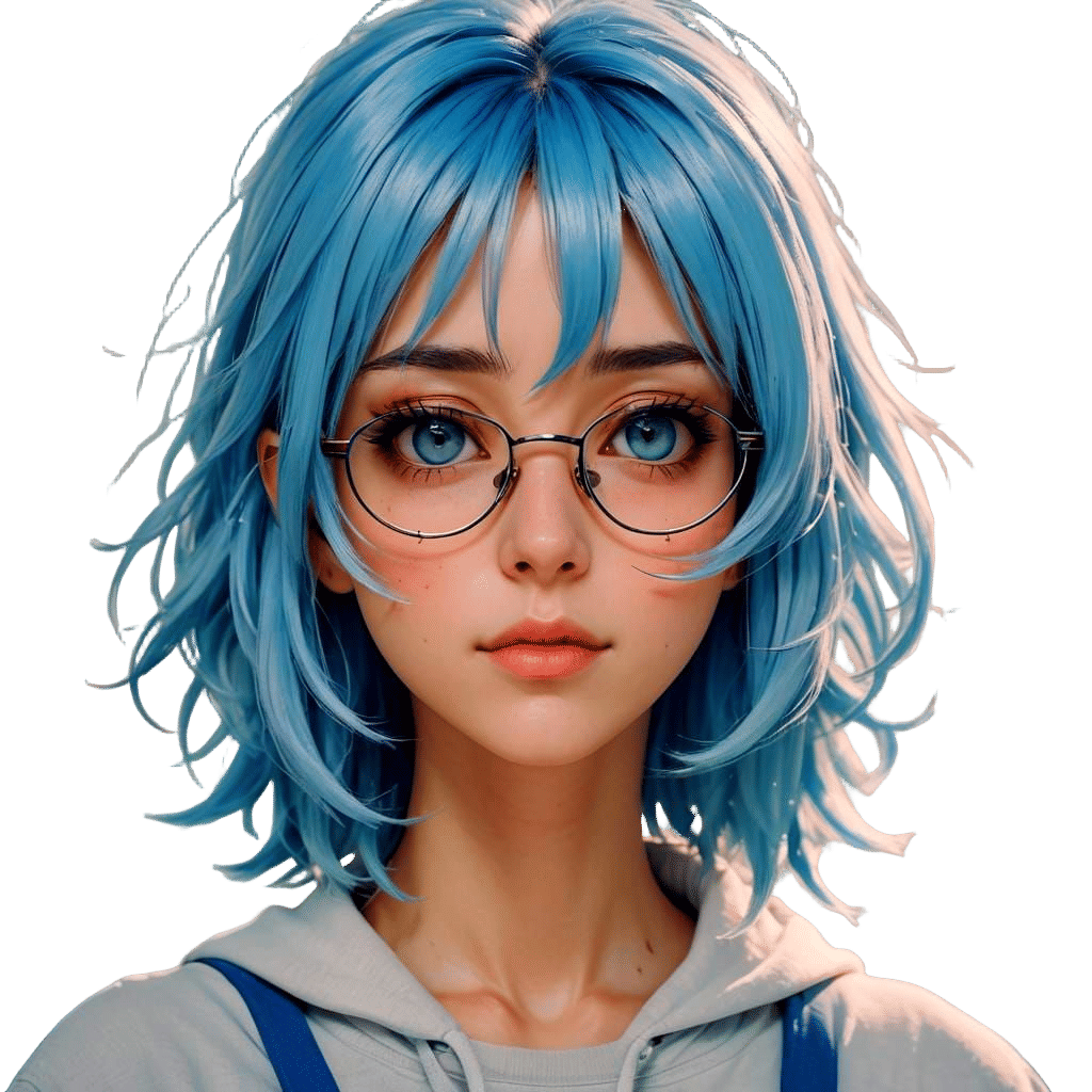 Anime Girl with Blue Hair and Glasses