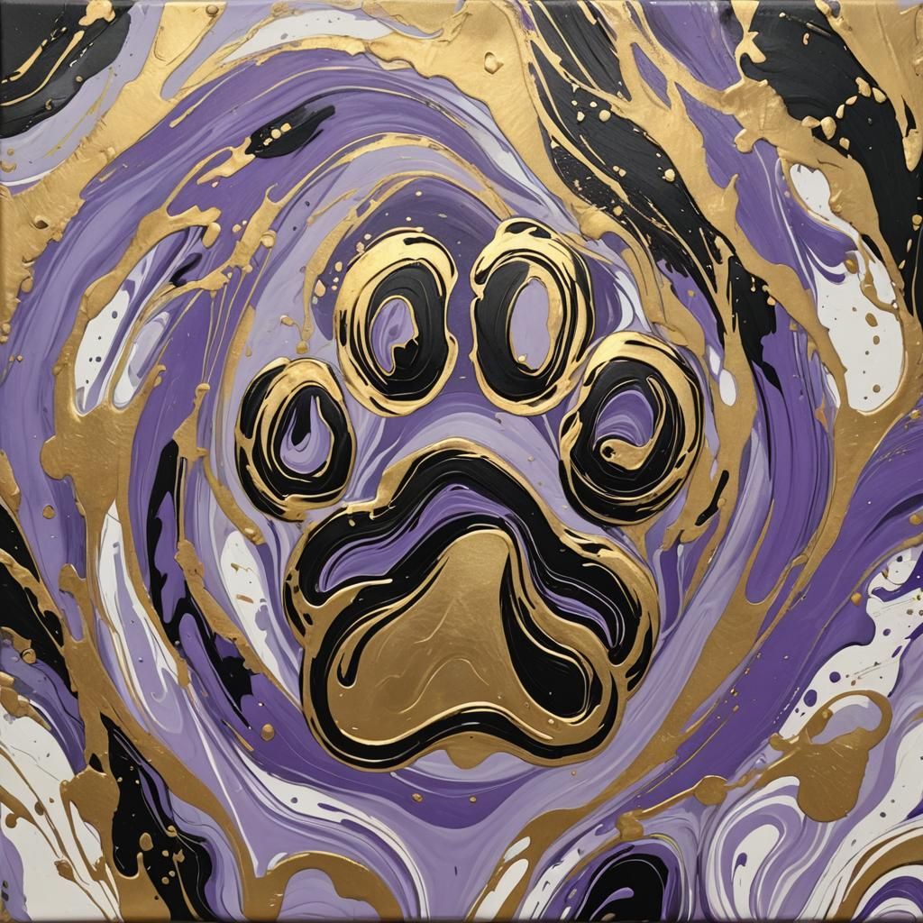 Distressed Black Paw Print on Marble Canvas