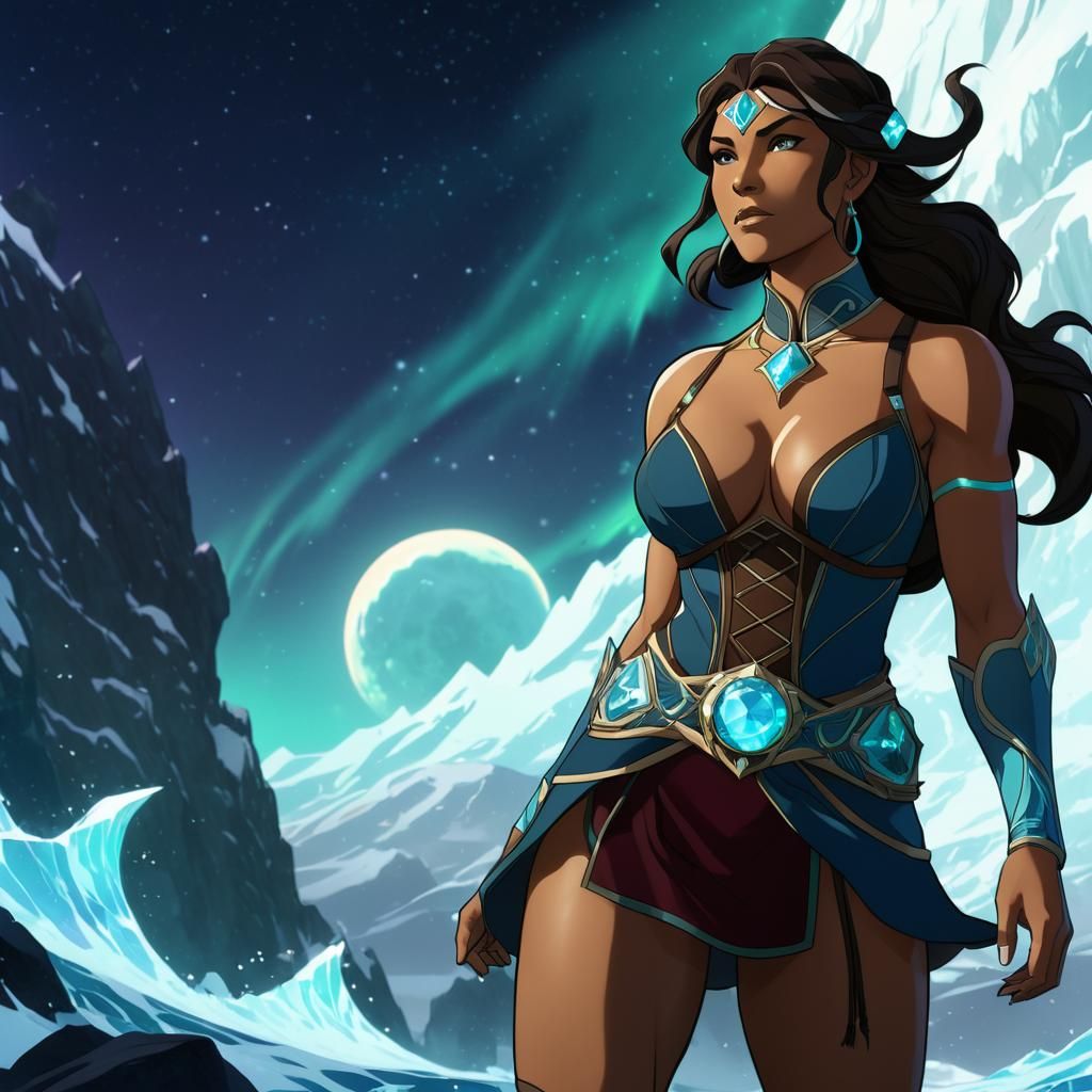 Heroic Avatar Korra in Art Nouveau Style