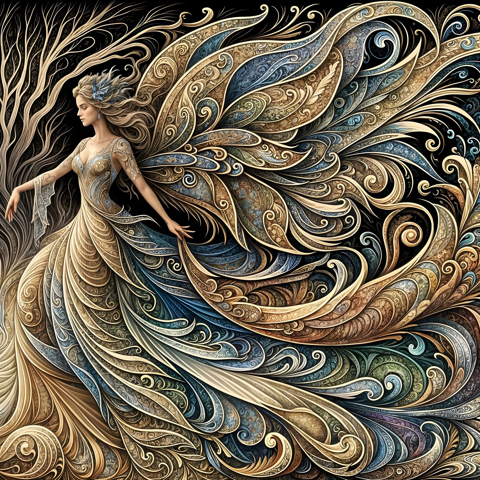 Winged Woman in Paisley Wind, Concept Art