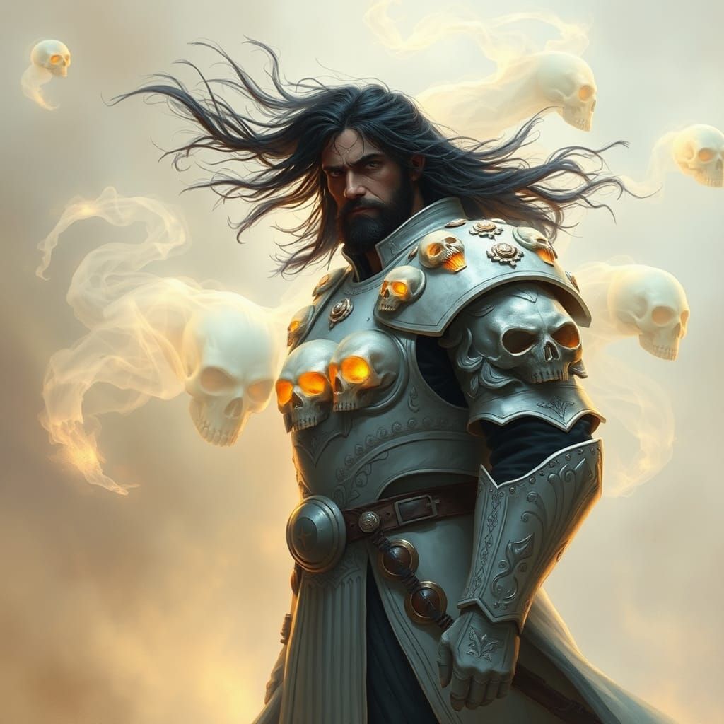 Dwarf Warrior in Skull Armor with Ghosts