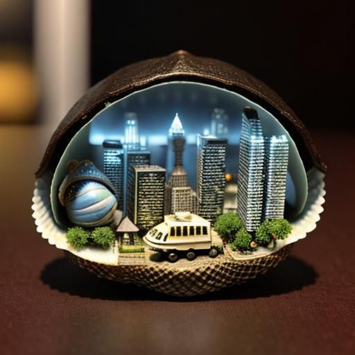 Miniature Cityscape Inside Giant Snail Shell