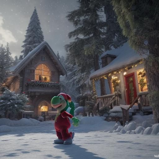 Yoshi as Santa Claus in 3D Game Style