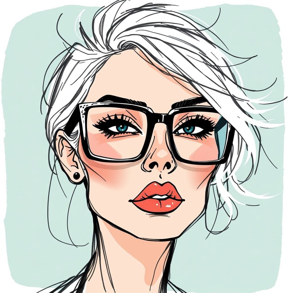 Stylish Woman with Oversized Glasses in Charcoal Sketch Styl...