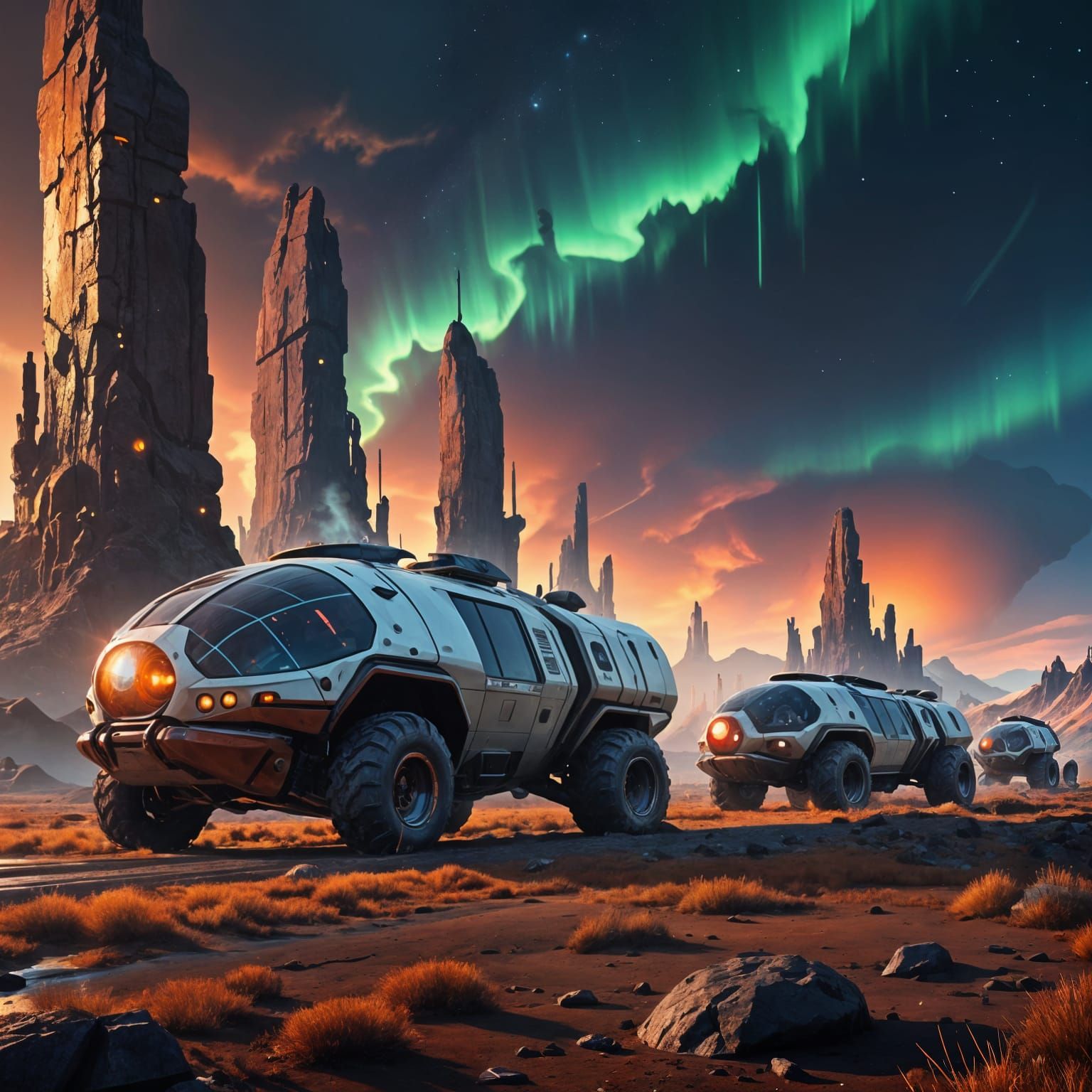 Futuristic Settlers on a Barren Alien Landscape