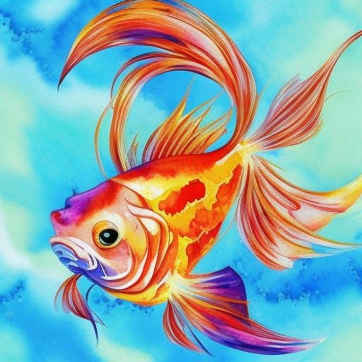 Colorful Fantasy Goldfish in Gouache Watercolor Style