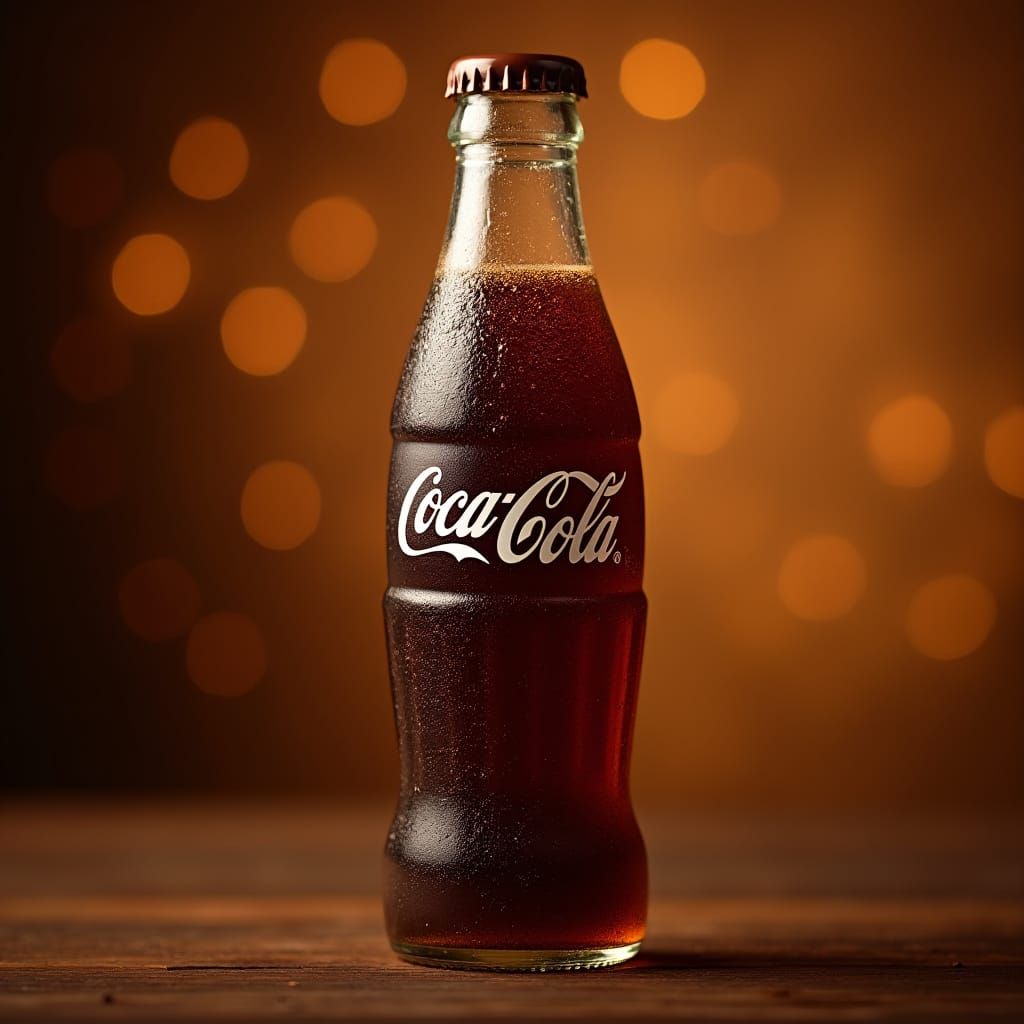 Chocolate Brown Coca-Cola Bottle with Bokeh Lights