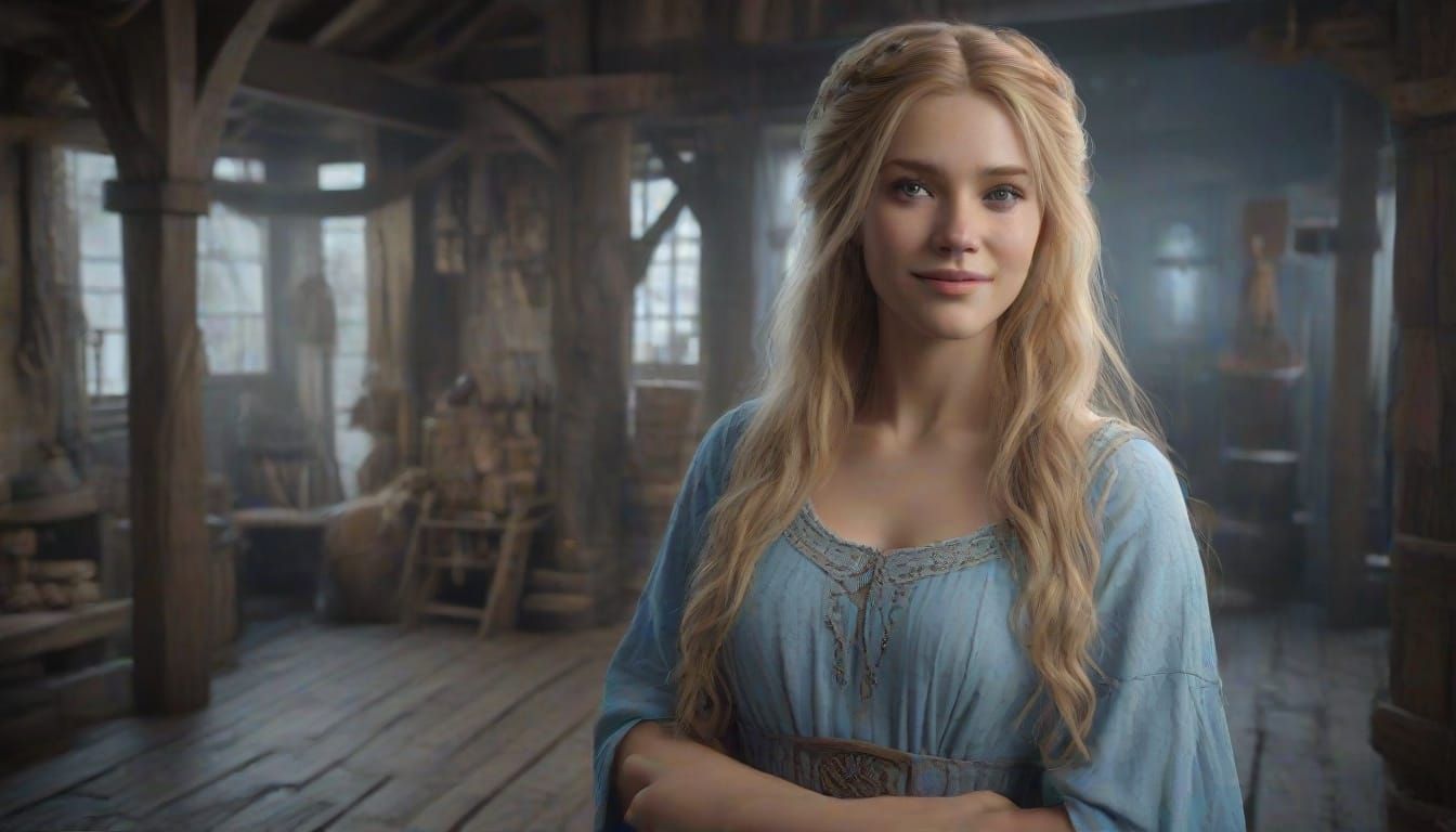 Norse Goddess Freya Smiles in a Viking Cottage