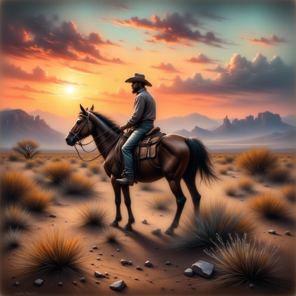 Cowboy Rides Into Utah Sunset