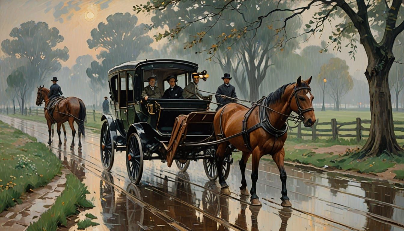 Impressionist Masterpiece of a Rainy Carriage Ride