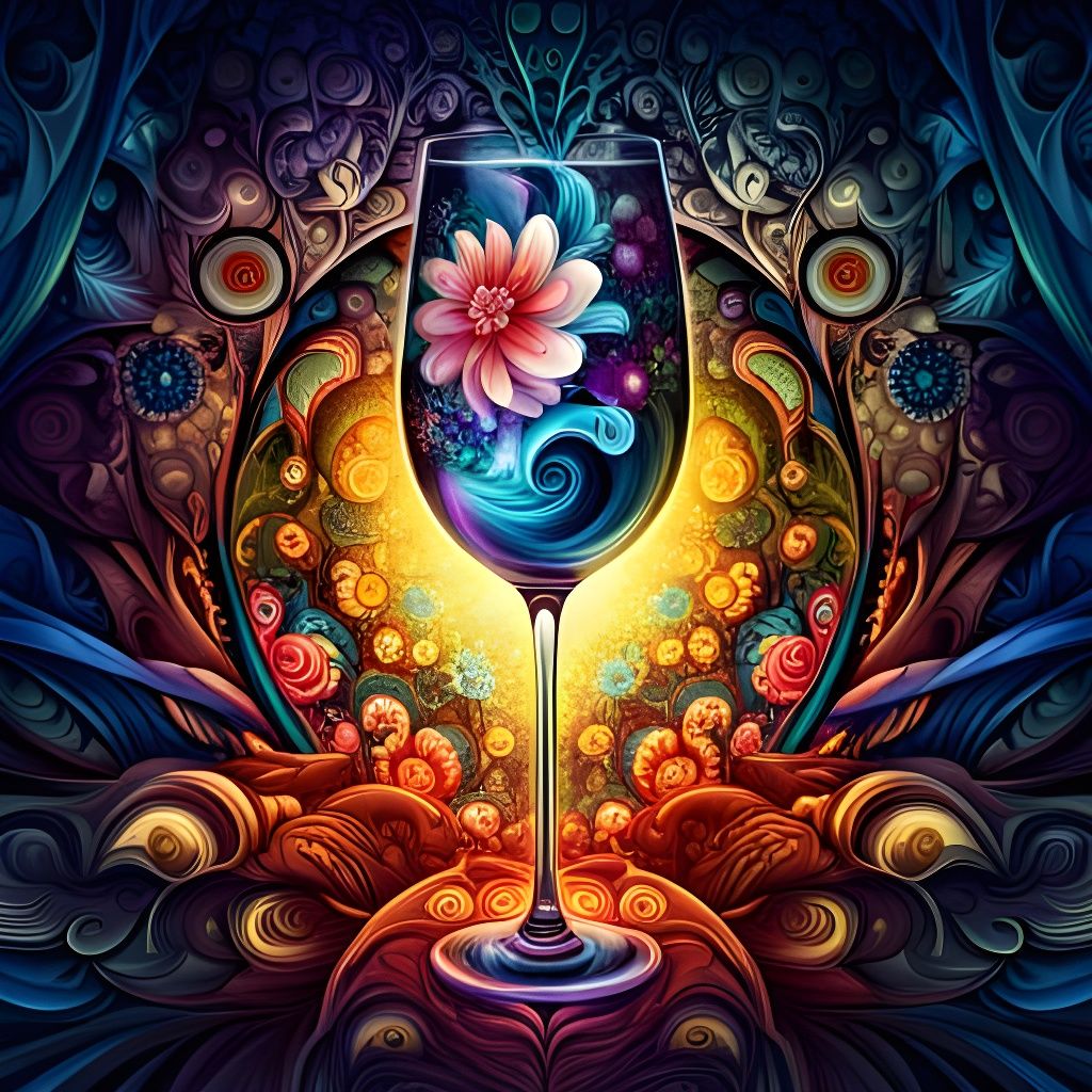 Cyberpunk Floral Wineglass Digital Illustration