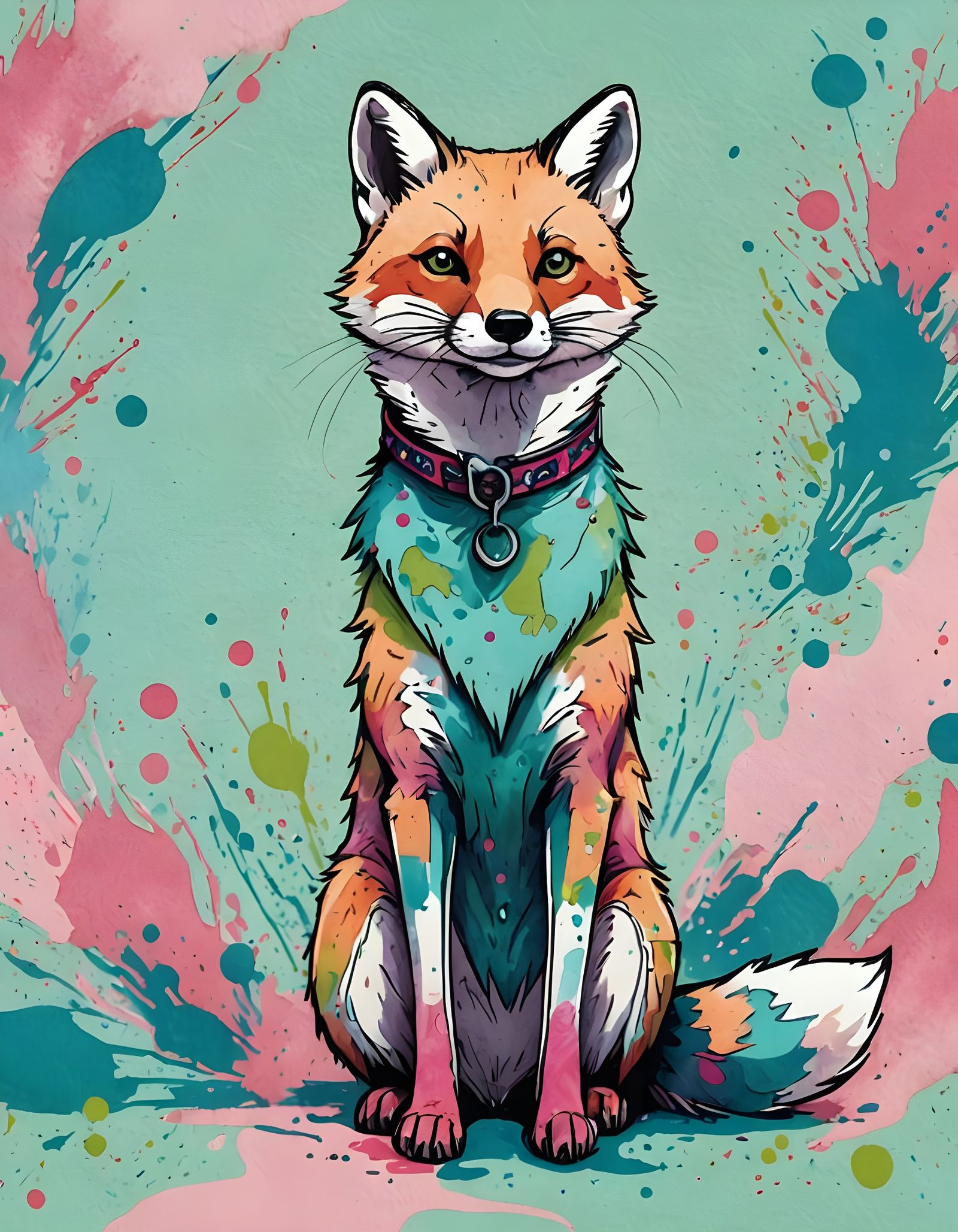 Vibrant Ink Illustration of a Fox-Ferret Hybrid