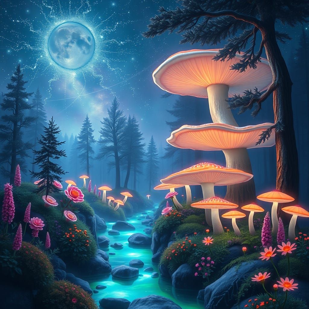 Bioluminescent Forest: Hyperrealistic Digital Landscape