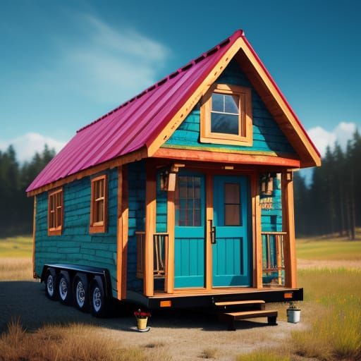 Surrealistic Tiny House Concept Art in Vibrant Splash Style