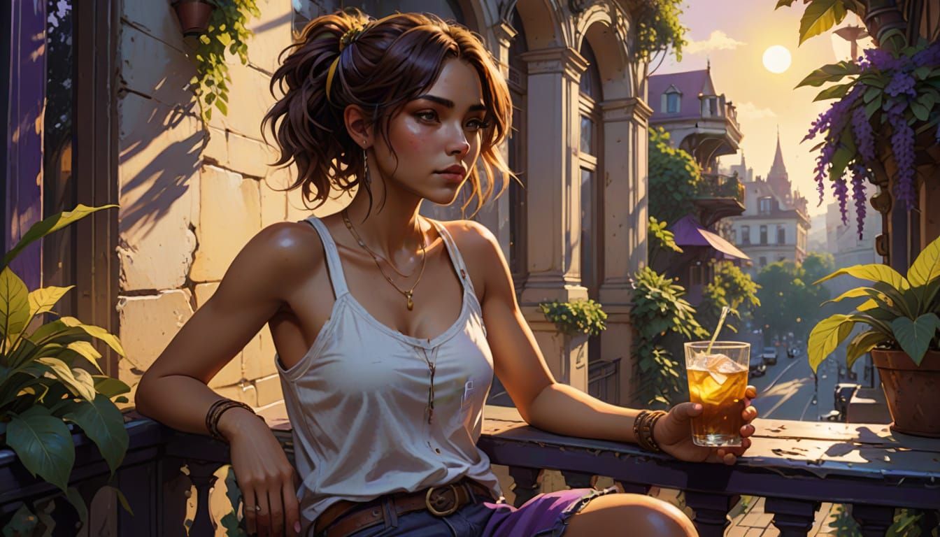 French Quarter Balcony Scene in Digital Art Style