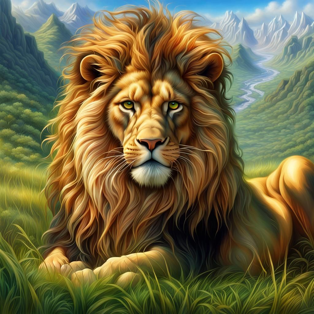 Majestic Lion King in a Sunny Landscape