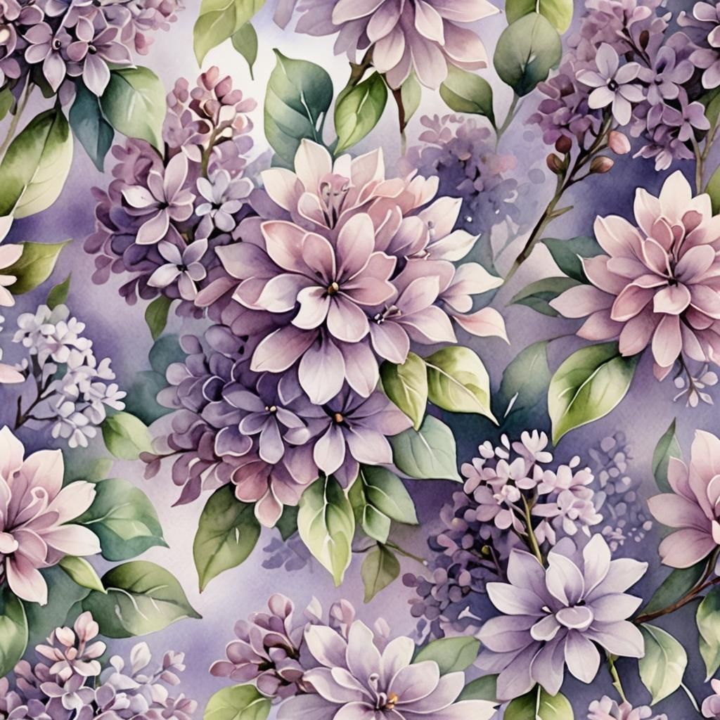 Delicate Lilac Flower Arrangement in Watercolor Style