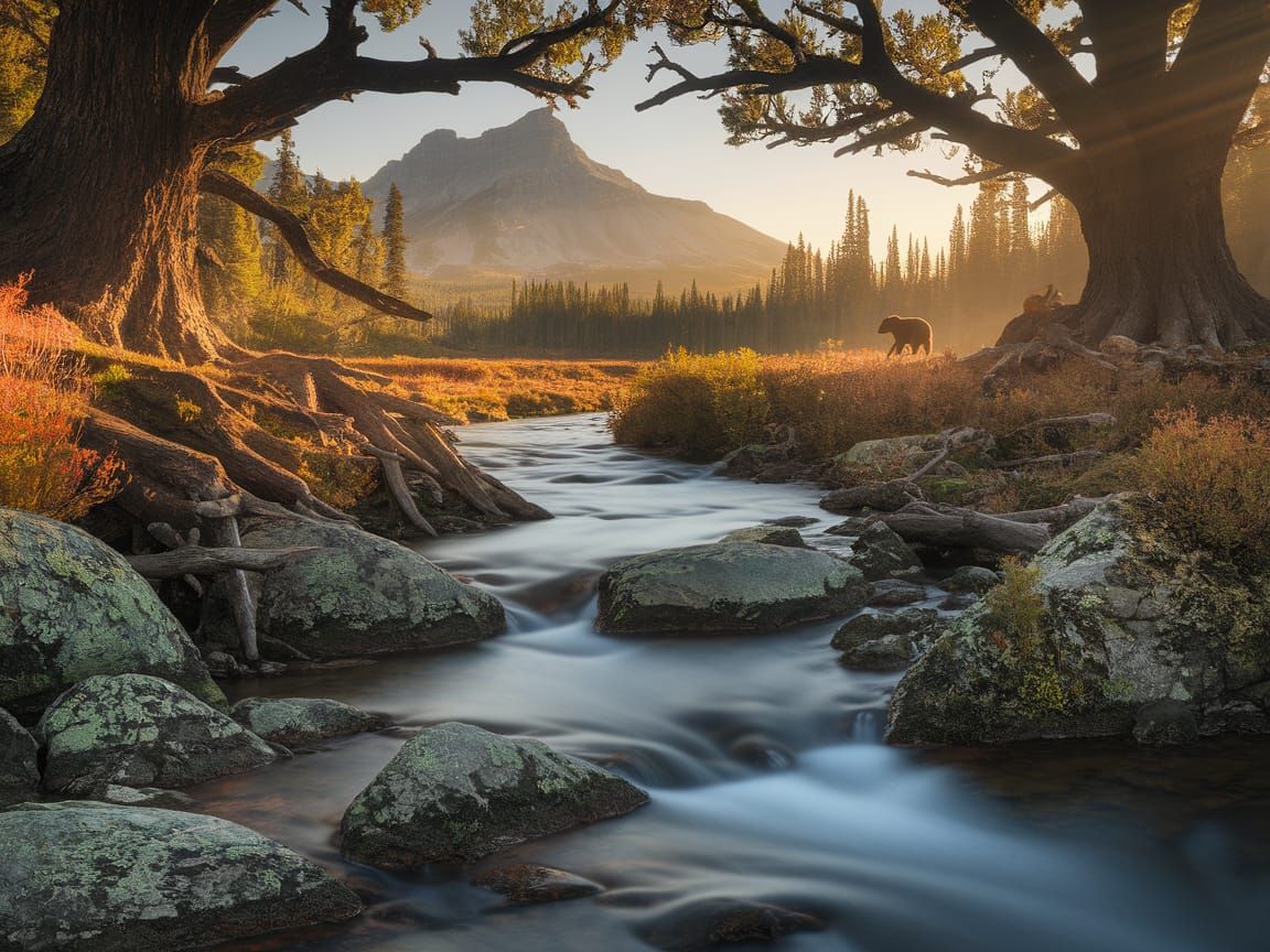 Ancient Wilderness Landscape in Golden Dawn Light