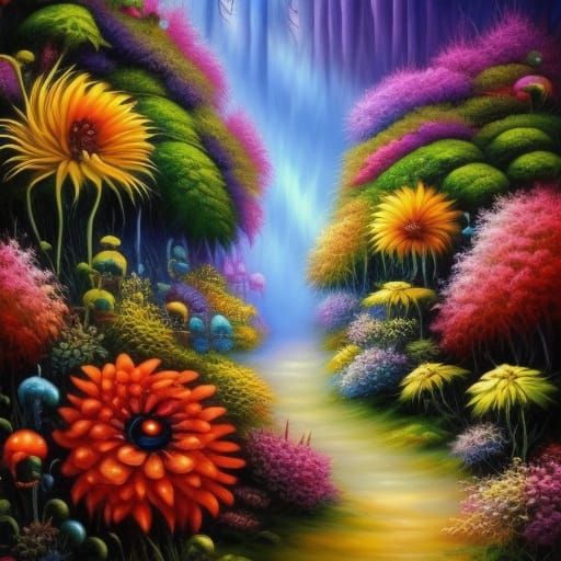 Fantasy Flowers in Mixed Media Style