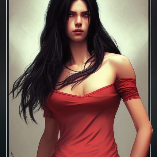 Portrait of Woman with Black Hair in Hyperdetailed Digital A...