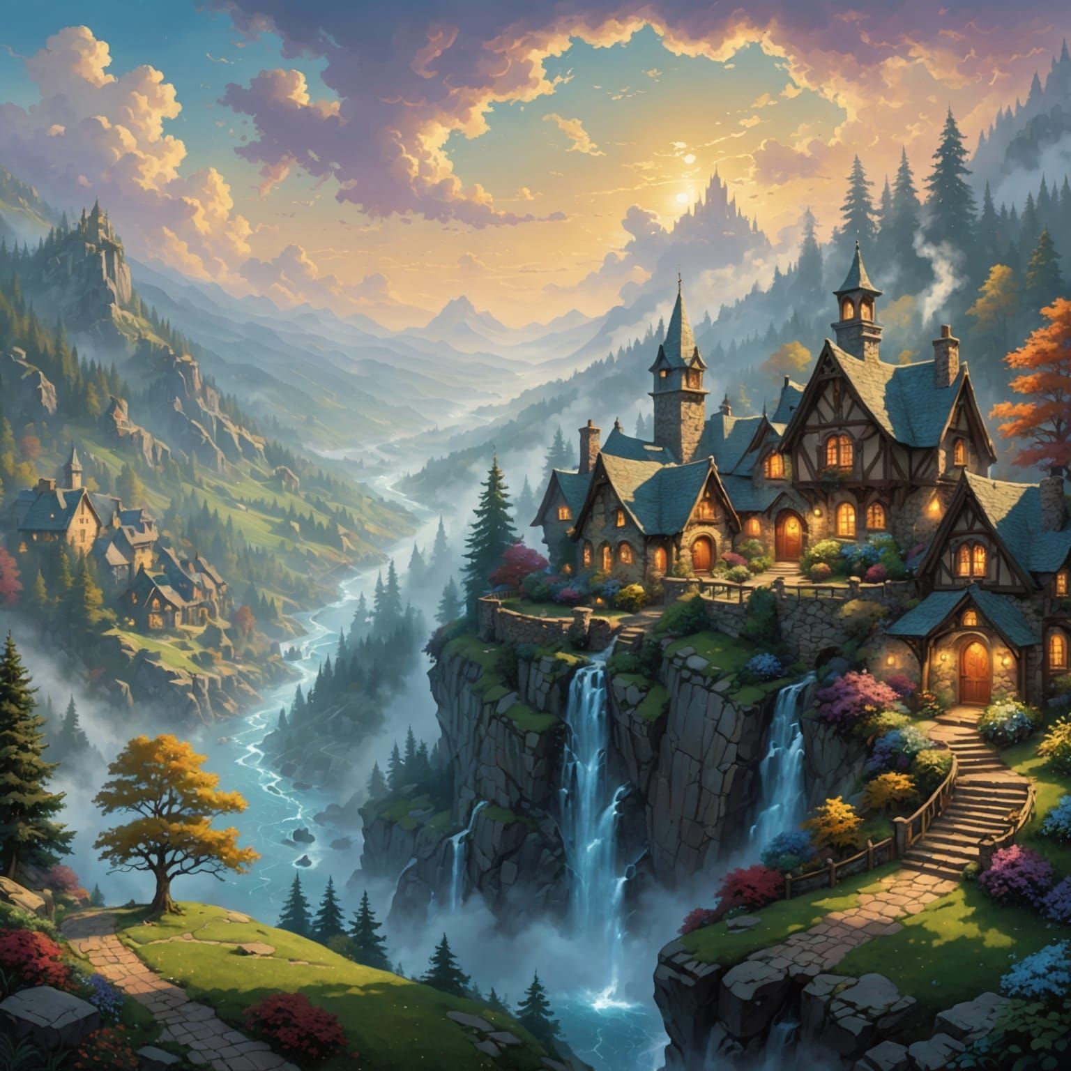 Ethereal Fantasy Landscape in Kinkade Style