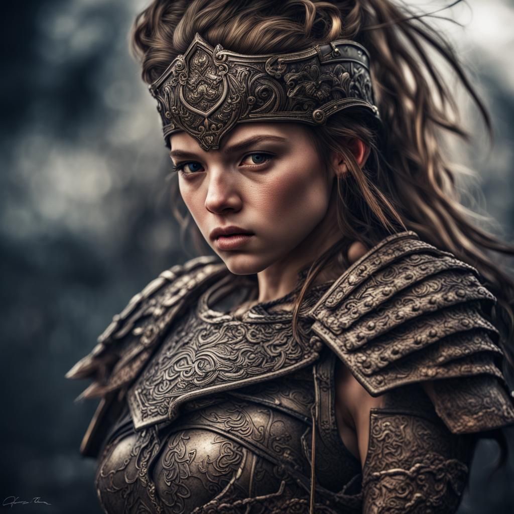 Hyperrealistic Warrior Girl in Cinematic Style