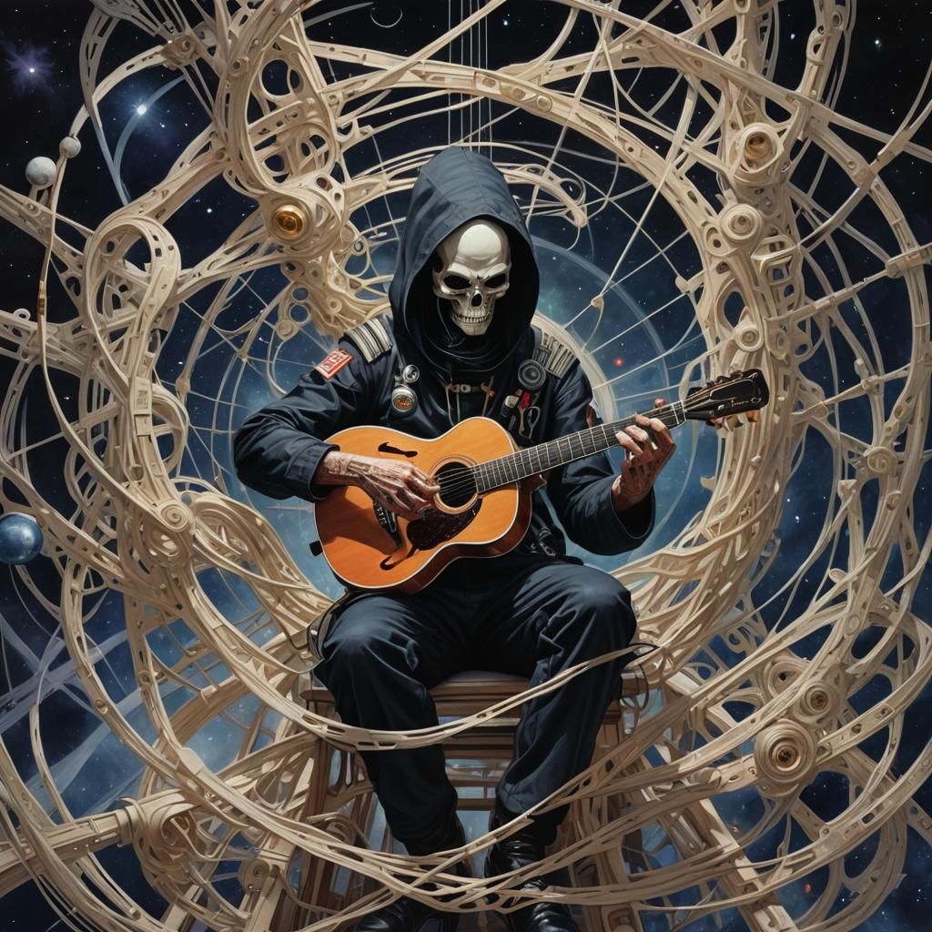 Iridescent Threads Weaving a Sinister Chord in Space