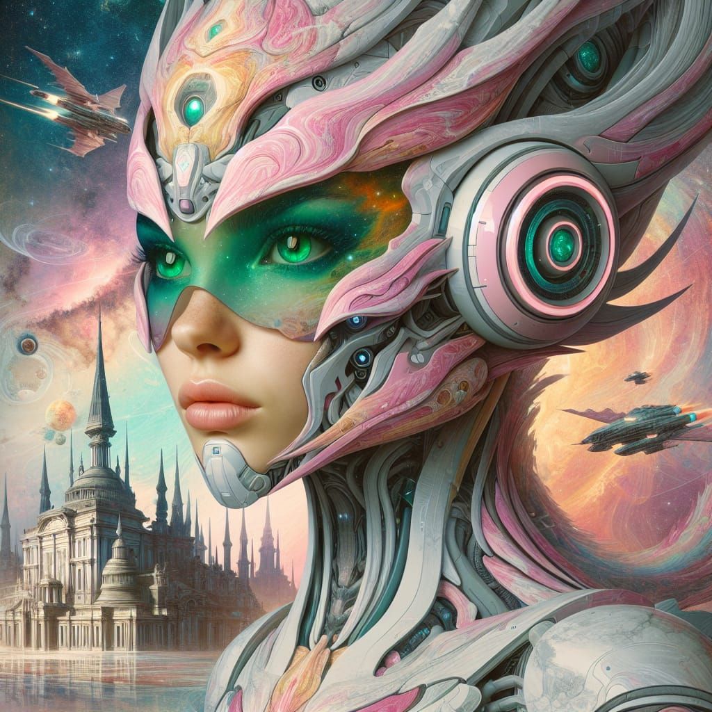 Futuristic Dragon Portrait in Baroque Style