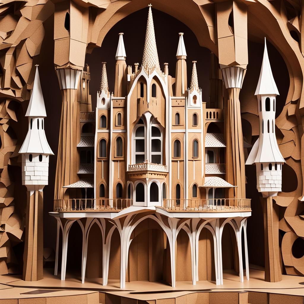 Cardboard Palace in Gaudí Style, Hyperdetailed 8K