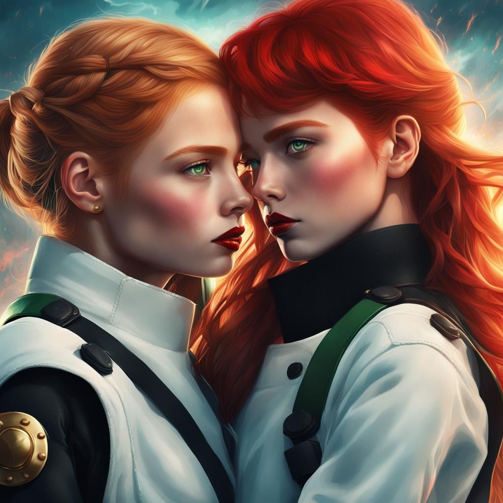 Teenage Girls Embrace in Heaven/Hell Digital Painting