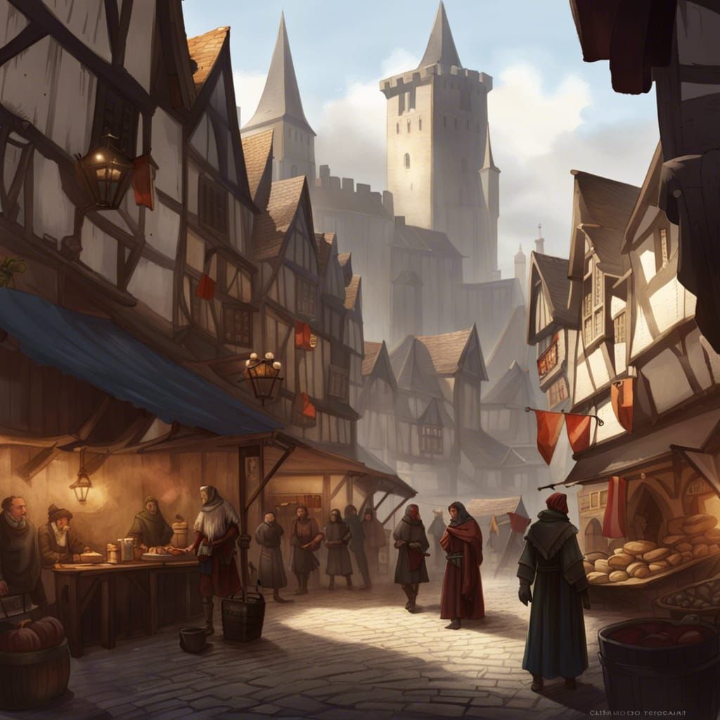 Vibrant Medieval Marketplace Concept Art
