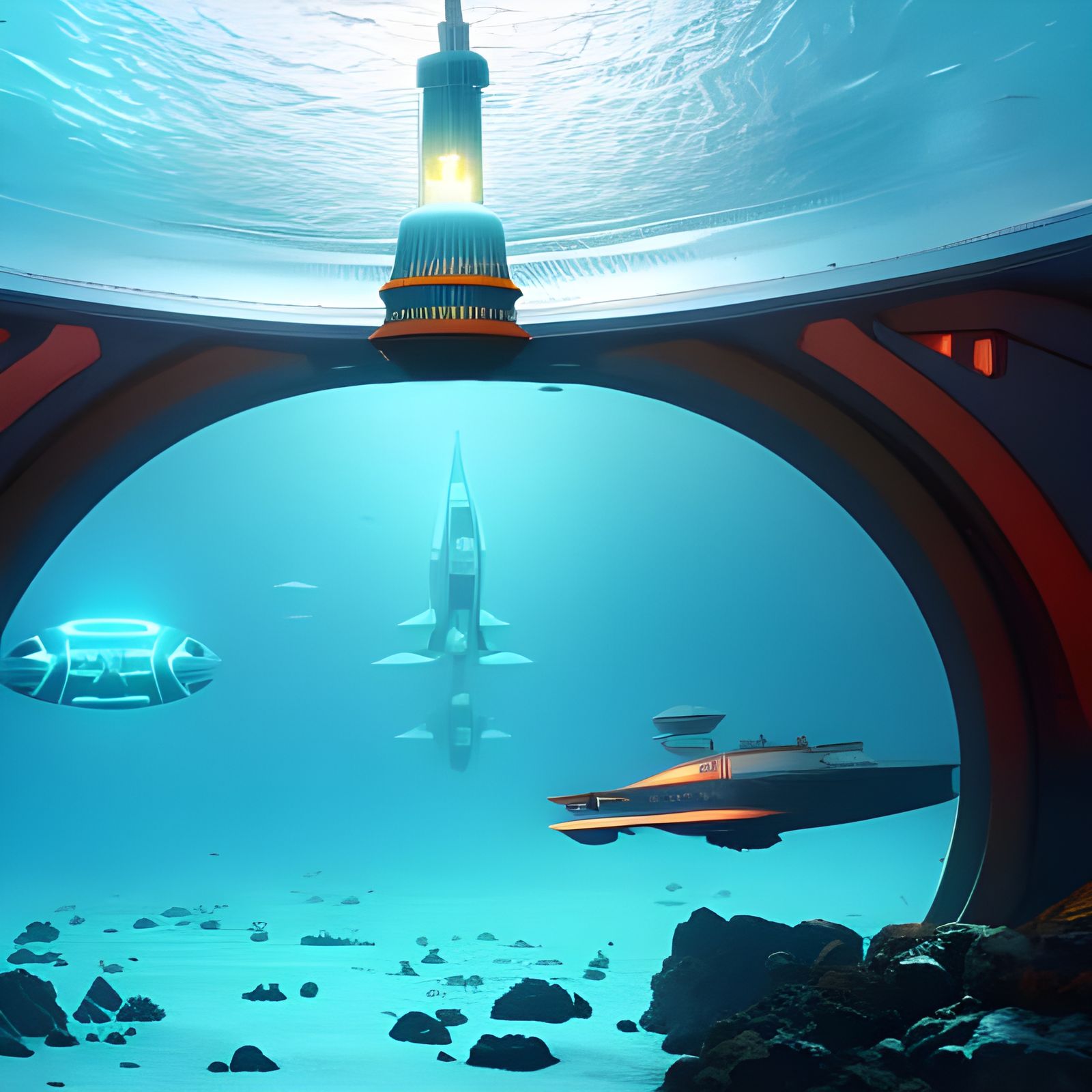 Underwater Voyage: Retrofuturistic Submarine Concept Art