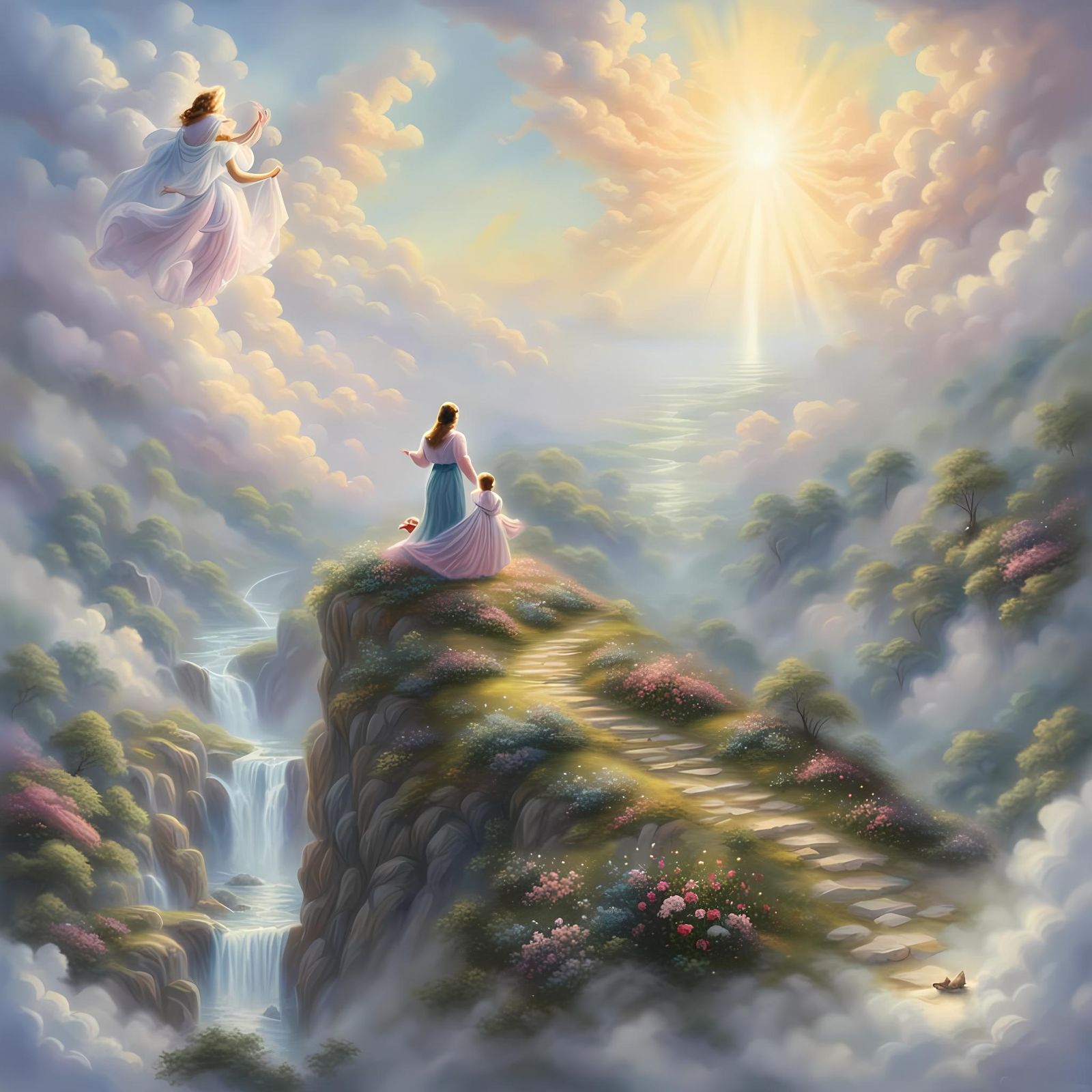 Heavenly Mother Protects Daughter, Ethereal Fantasy Art