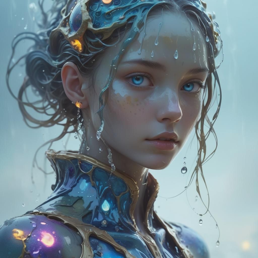 Surreal Water Elemental in Bioluminescent Dreamscape