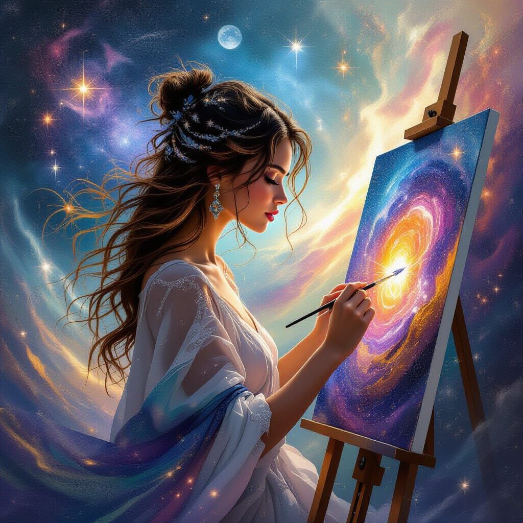 Cosmic Artist Weaving Starry Tapestries in Ethereal Digital ...