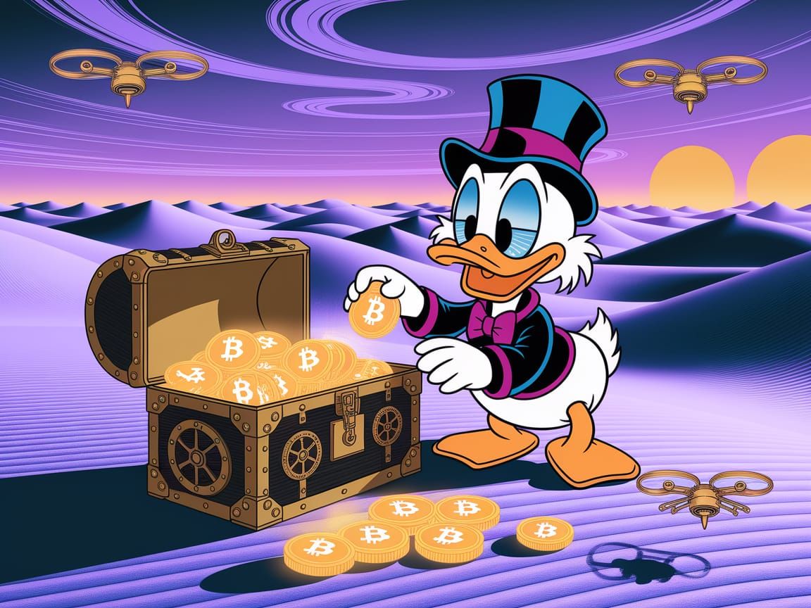 Chibi Scrooge McDuck in Alien Steampunk Desert