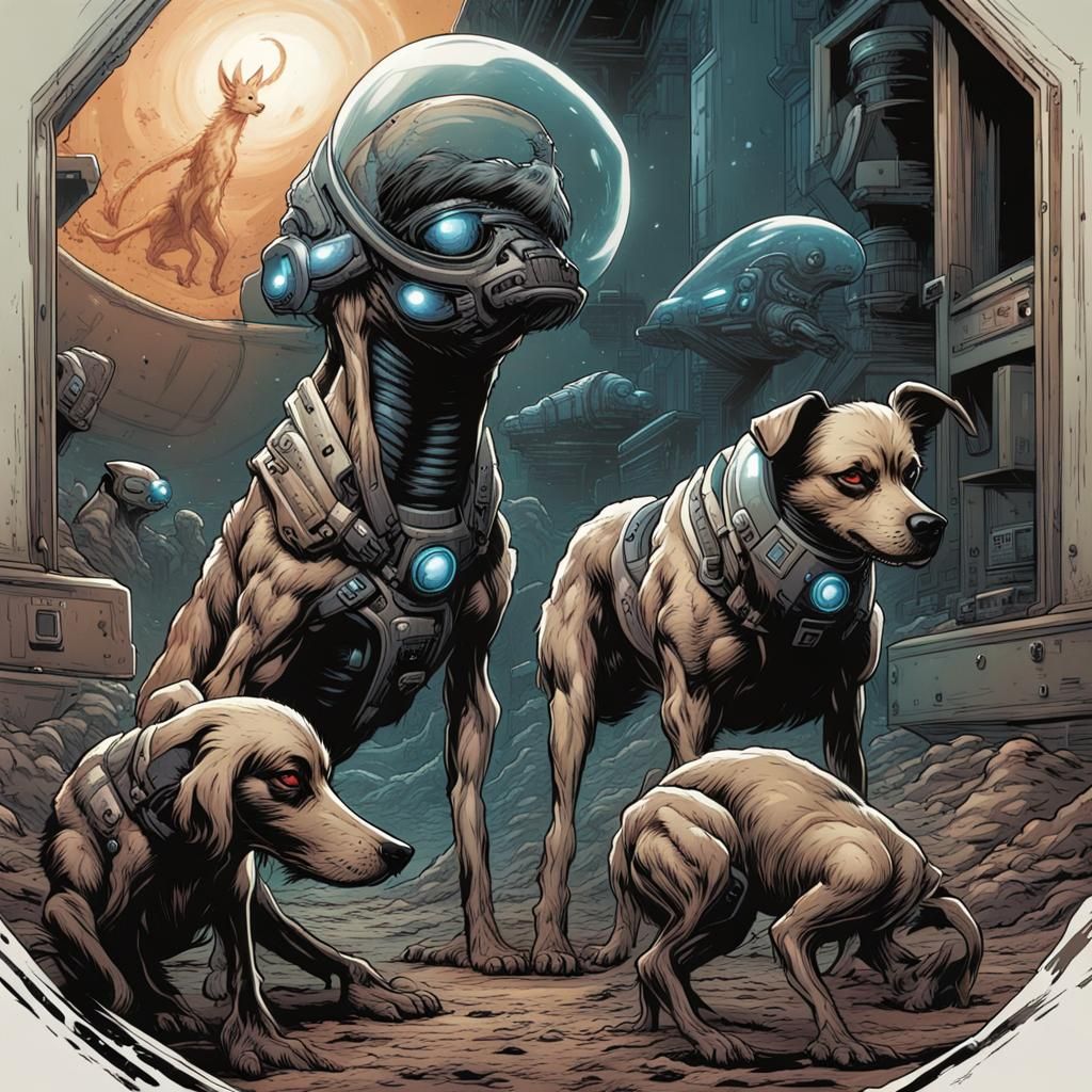 Alien Dogs in Comic Book Style
