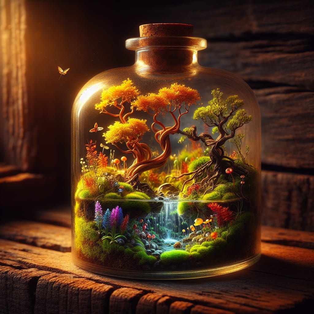 Miniature World in a Bottle Ecosystem