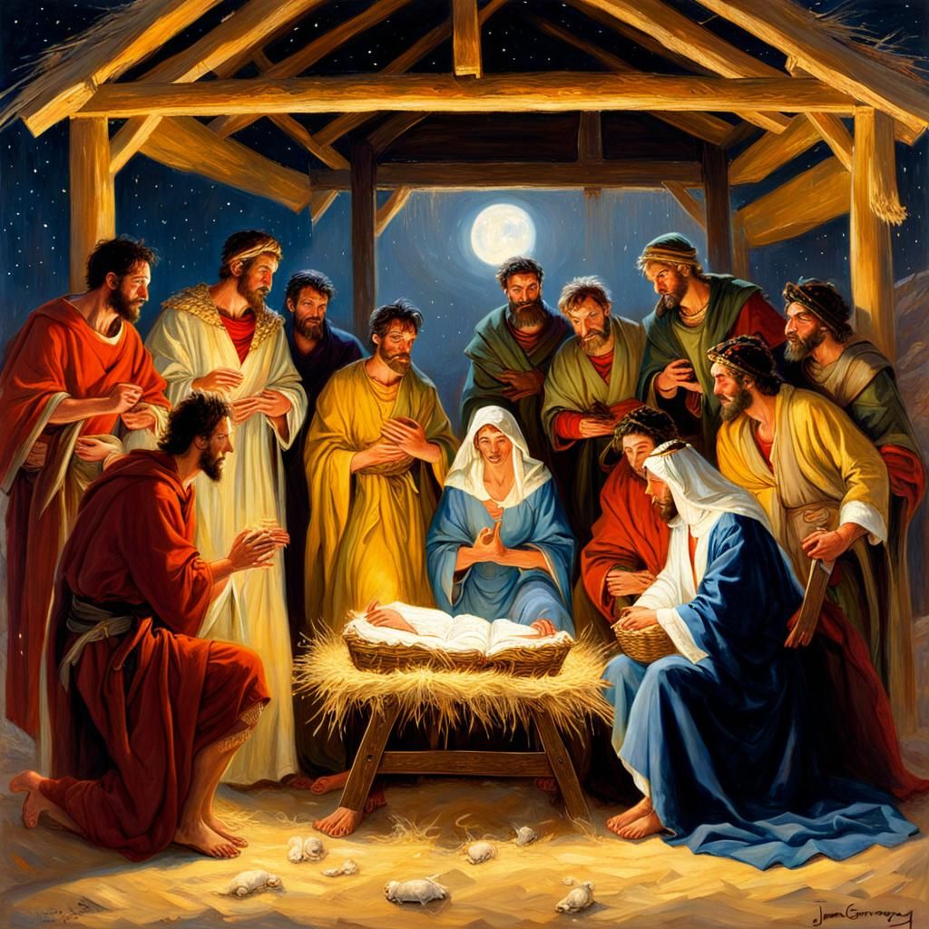 Gay Nativity Scene as Oil Painting