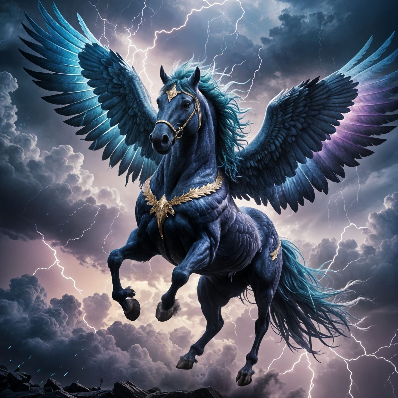 Iridescent Pegasus in a Magic Storm