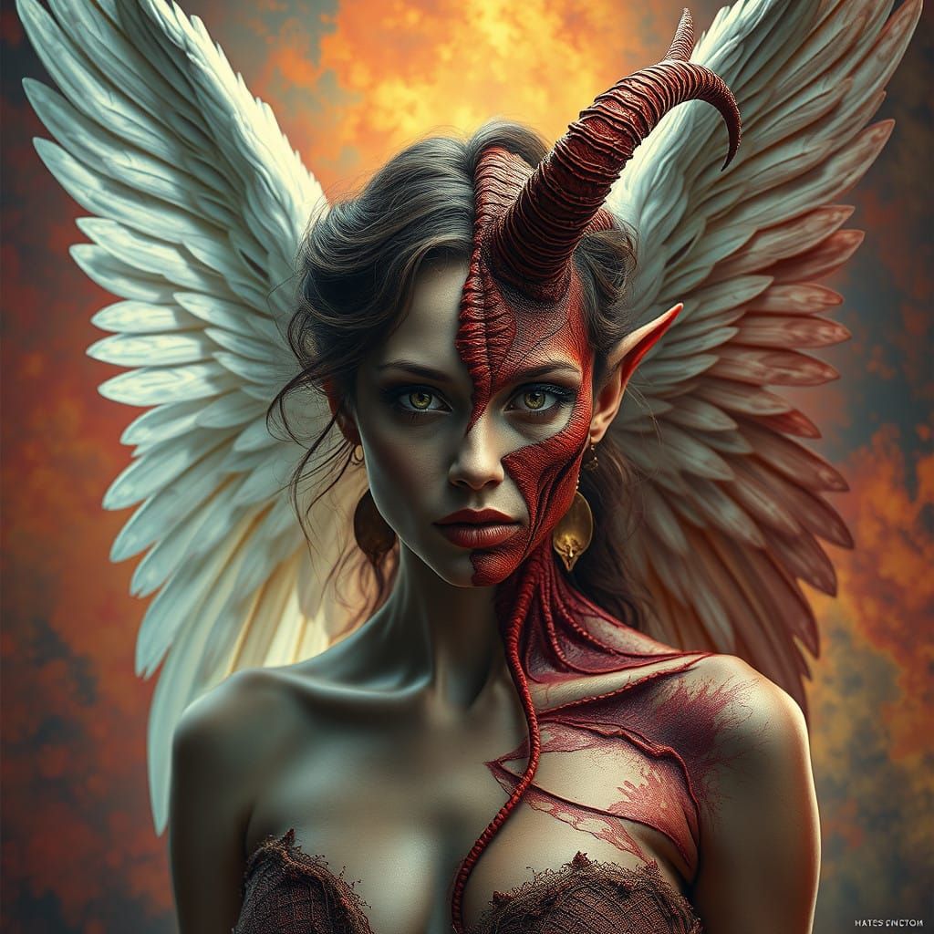 Angel and Demon Unveiled in Hyperrealistic Portrait