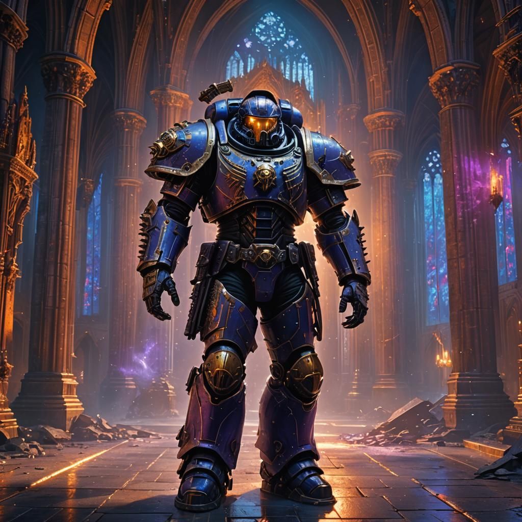 Gothic Sci-Fi Space Marine in Detailed Matte Painting