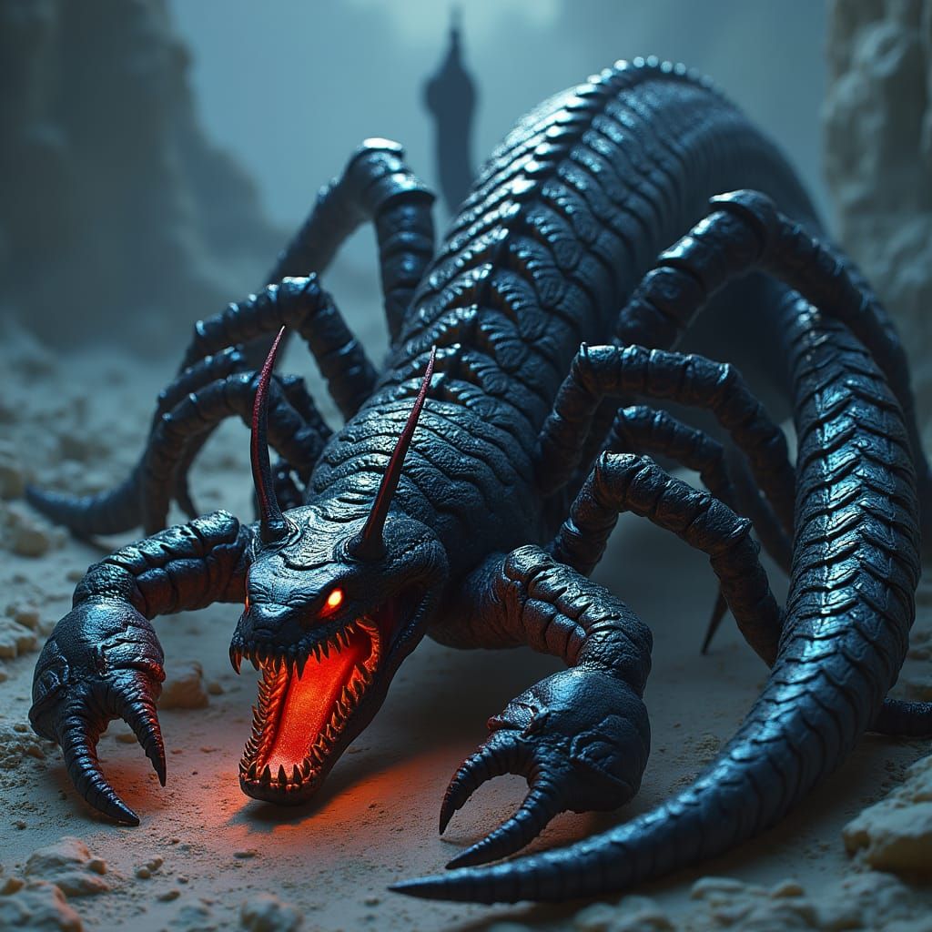 Serpent Scorpion with Exposed Ribcage: 3D Anime Art