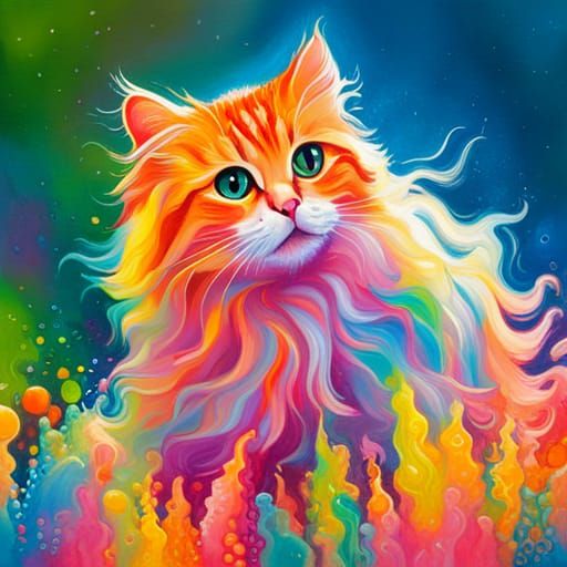Fluffy Cat in Lisa Frank Splash Art Style